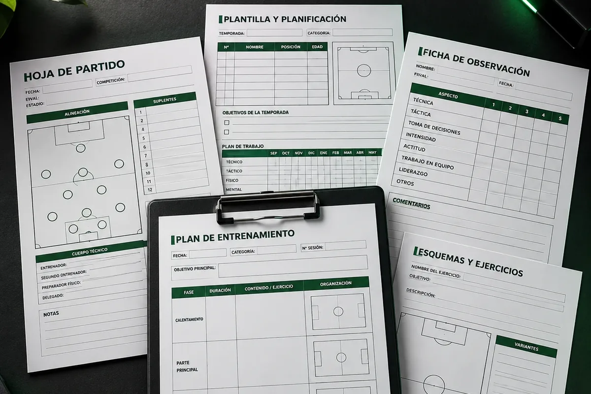 Planillas de Mister Élite: hoja de partido, plantilla y planificación, ficha de observación, plan de entrenamiento y esquemas y ejercicios